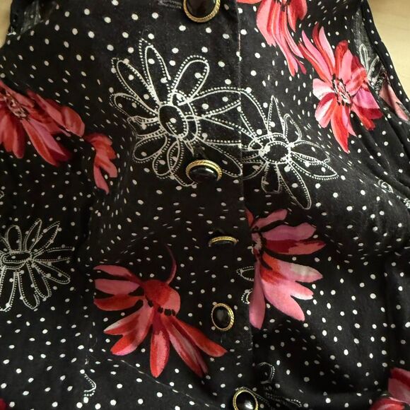 Late 90s charming black and pink floral midi dress by Betsy Lauren - Picture 7 of 8